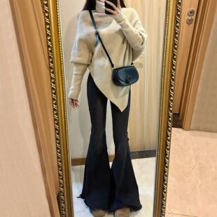 鱼尾大喇叭牛仔裤 潮 女小个子弹力辣妹提臀设计感小众流苏拖地长裤