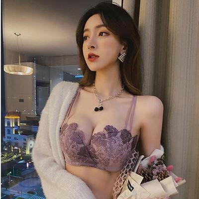 内衣女蕾丝花边小胸聚拢美背少女bra显大收副乳防下垂文胸罩套装