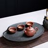 Black stone tea tray stone Chahai trumpet drainage Stone household Office circular Lotus Kungfu Online tea set