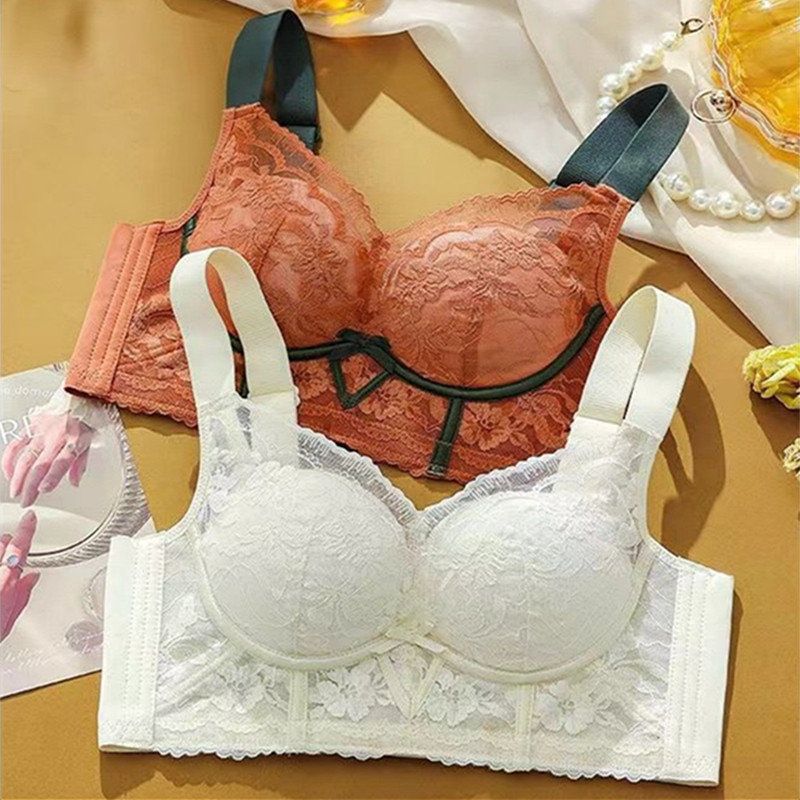 性感纯棉蕾丝美容院中厚无钢圈文胸罩聚拢调整型收副乳女内衣2026