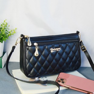 绣花纹菱格子单肩包女小方包软皮妈妈斜挎手机包中年逛街轻便女包