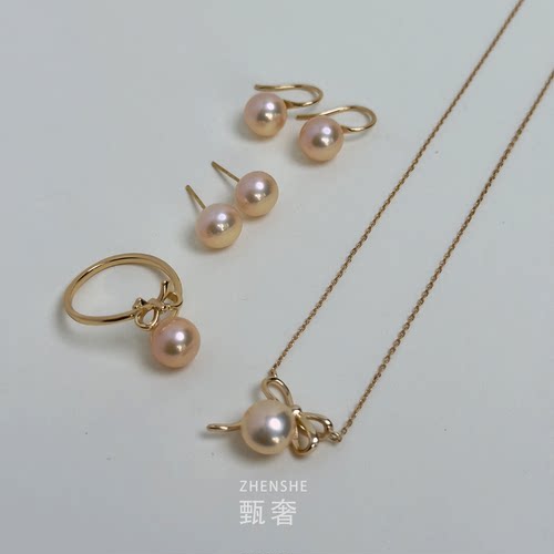 甄奢稀有色超亮金色珍珠耳钉