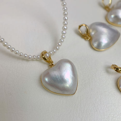 《心之所往》15mm白色海水爱心马贝珍珠18k金可掰扣吊坠百搭气质