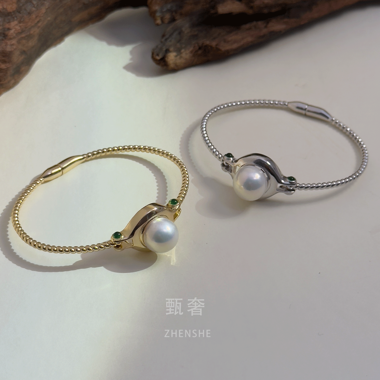 甄奢中古风淡水珍珠磁吸扣手镯