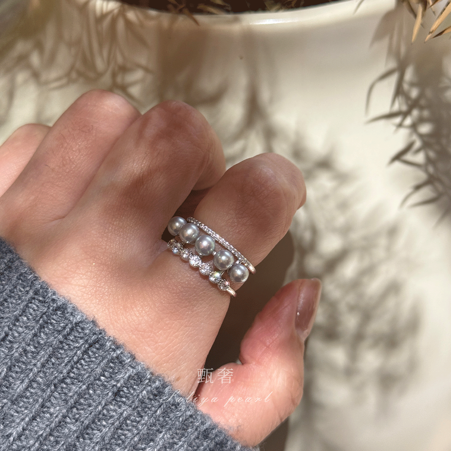 《清波》真多麻色灰色系正圆高亮淡水珍珠纯银戒指开口气质女,珠宝/钻石/翡翠,手饰,淘宝优惠券,粉丝福利购,淘宝优惠卷
