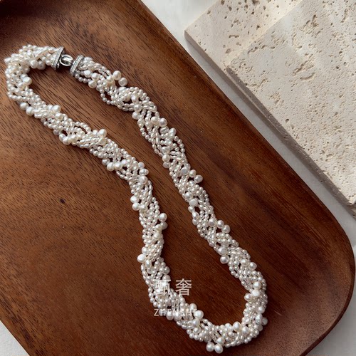 《心网》原创设计复古中古风天然极光淡水珍珠编织项链优雅气质