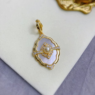 金色akoya海水珍珠925纯银中古复古宫廷风气质可掰扣吊坠 静湖