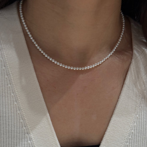 甄奢《月影流光》3.5-4mm极光正圆淡水Akoya珍珠项链精工纯银扣