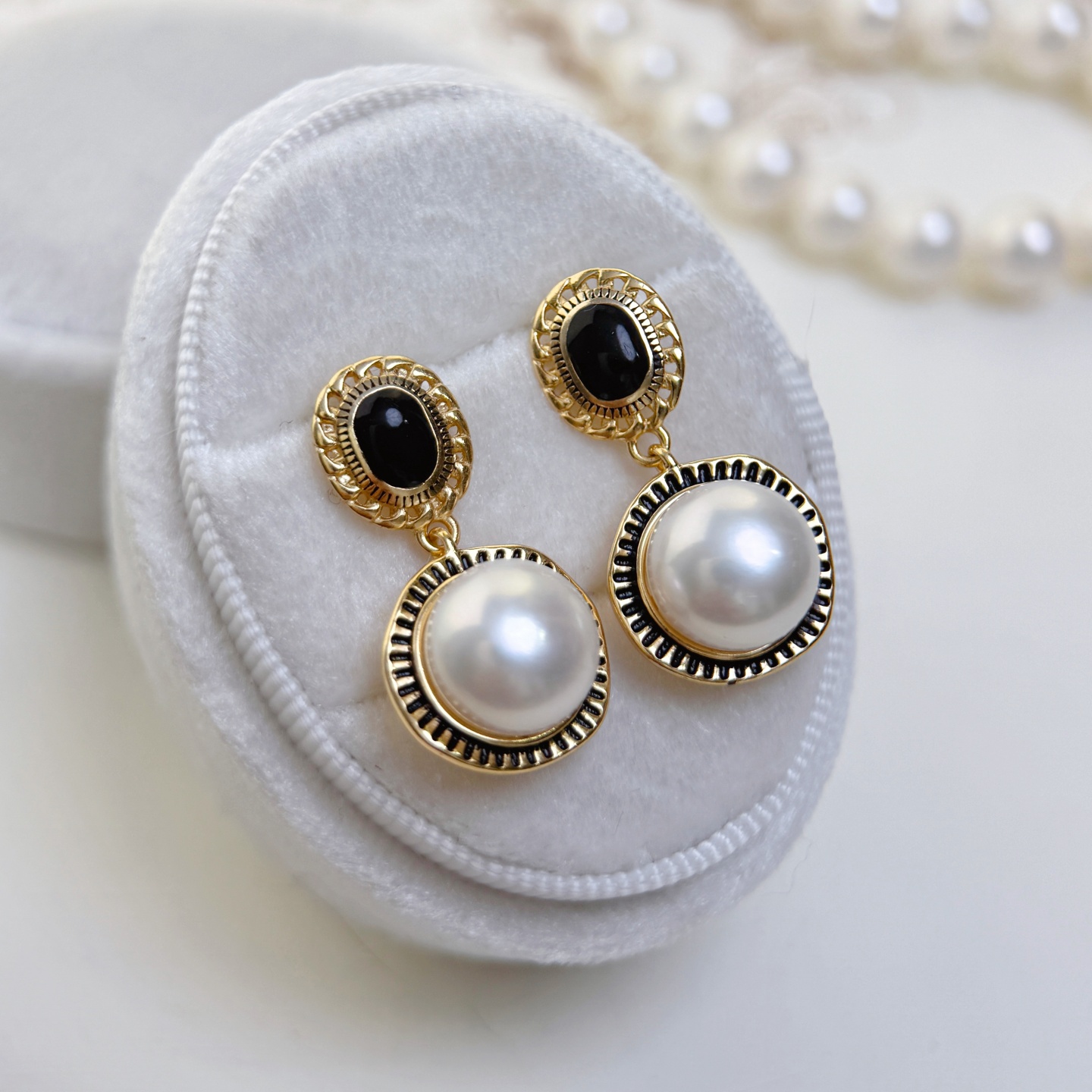 甄奢中古风天然珍珠纯银耳环