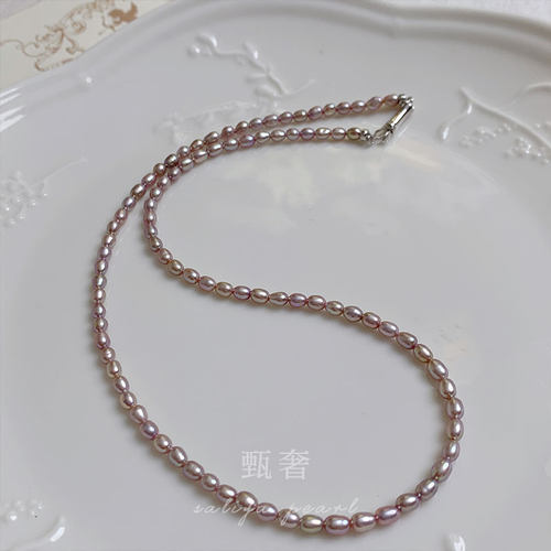 甄奢3-4mm超美紫色系珍珠项链