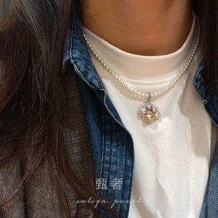 天然淡水珍珠糖果色可爱可掰扣纯银吊坠小米链挂坠 彩虹足迹