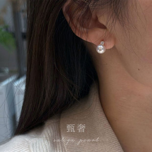 王妃款 耀光 精工925純銀經(jīng)典 強光正圓淡水珍珠耳釘項鏈套裝