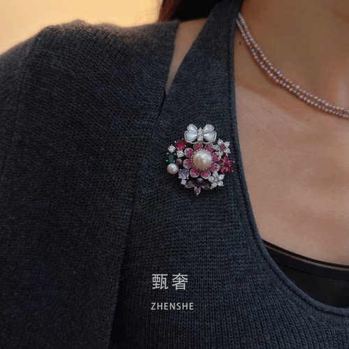 甄奢复古高级天然珍珠胸针胸花
