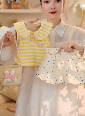 2026年夏季新款女小童黄色海军领上衣+彩色波点套装024