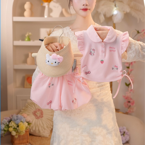 2026年新款夏季女小童可爱粉色小猫polo套装109