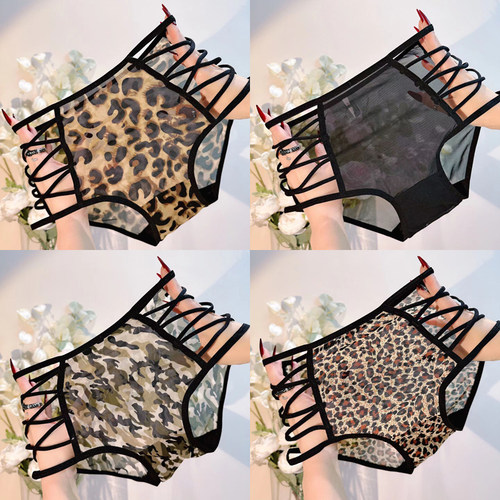 豹纹性感网纱大码细带诱惑内裤女