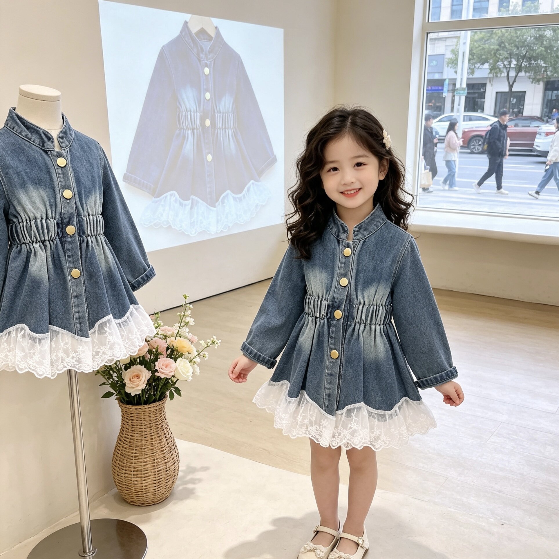 1205女童秋冬季新款牛仔外套连衣裙