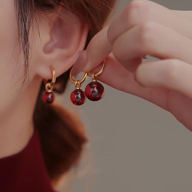 巨好看！石榴石朱砂喜庆红色耳环女2026新爆款耳圈小众高级感耳饰,珠宝/钻石/翡翠,耳饰,淘宝优惠券,粉丝福利购,淘宝优惠卷