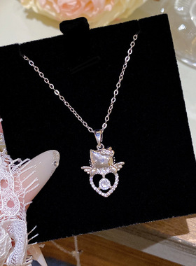 可爱小猫咪爱心天使项链女轻奢灵动甜美吊坠小众简约高级感锁骨链