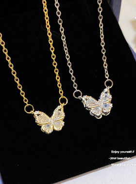 镶钻蝴蝶吊坠钛钢项链轻奢小众新款爆款简约锁骨链时尚颈链配饰女