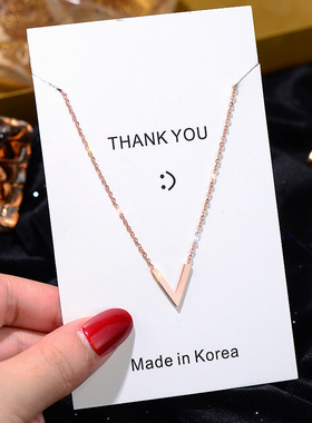 新款简约玫瑰金小众轻奢V字母项链女夏季锁骨链时尚网红饰品