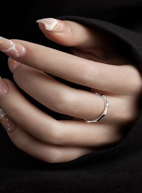 S925纯银竹节戒指女生2023新款爆款男单身素圈尾戒开口食指指环