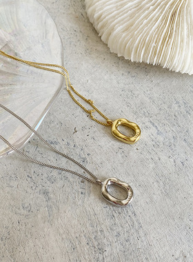 小众设计韩版925纯银镀金色个性简约椭圆甜甜圈锁骨链女项链ins潮