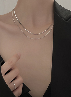 s925镀银双层项链ins冷淡风项链简约百搭项链新款女锁骨链