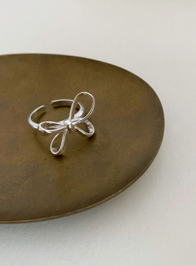 ins小众设计精致蝴蝶结开口戒指女食指环925纯银网红潮流同款