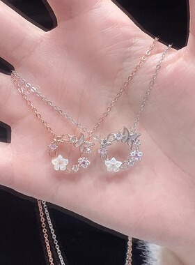 花环飞蝶舞项链女轻奢小众森系小清新时尚百搭设计感锁骨链项饰品