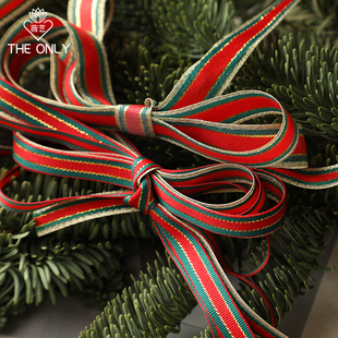 薇艺圣诞三色带礼品包装 饰手工礼盒绑带 彩带红绿金边绸带圣诞树装