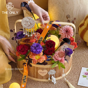 薇艺 材料 竹编手提花篮中秋花篮水果篮月饼盒月子鸡蛋篮花艺包装