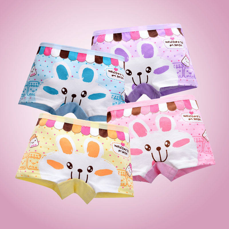 儿童内裤 可爱兔仔卡通图案四角裤 宝宝内裤 女孩纯棉吸汗平角裤