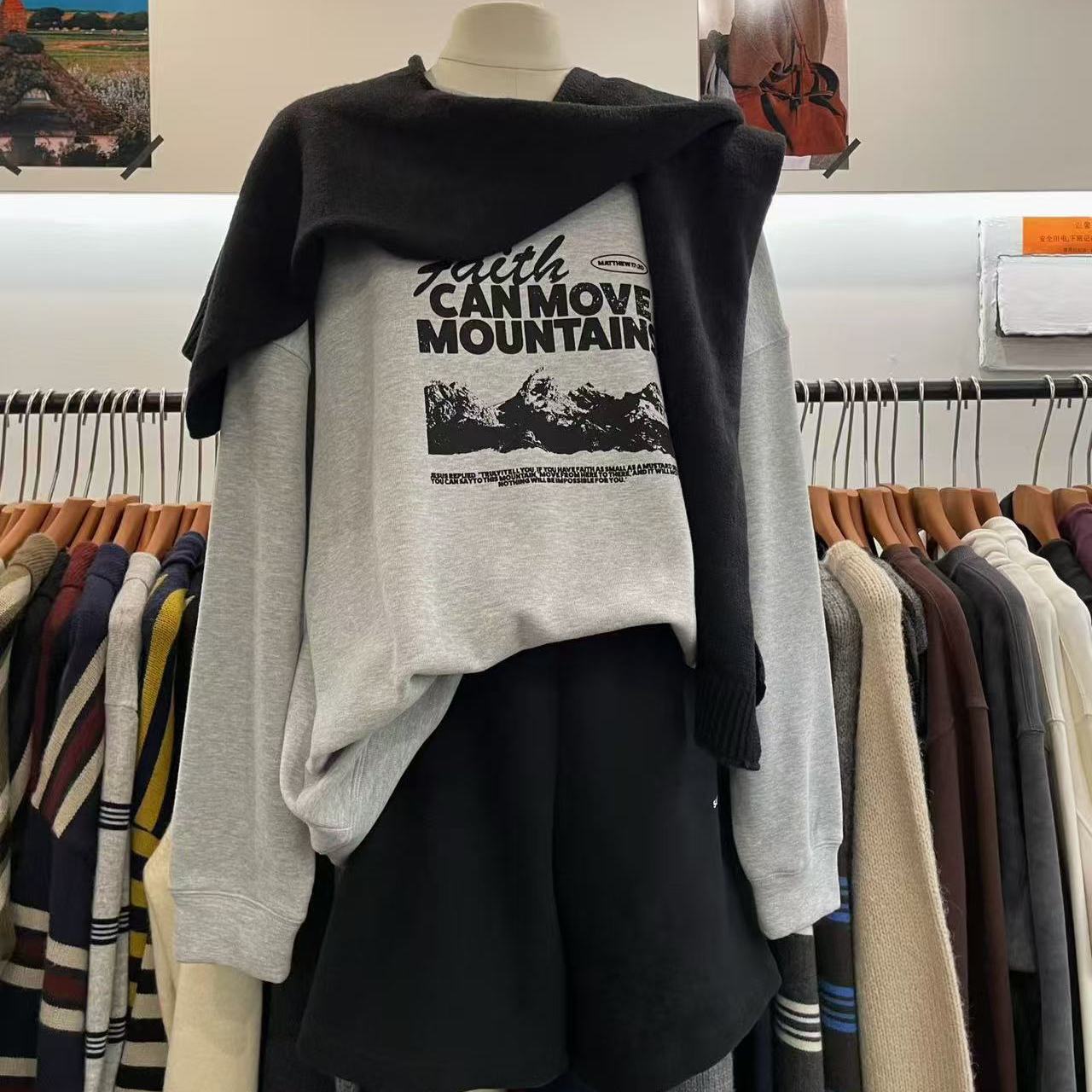 2025冬季新款KEYBOARD休闲百搭字母宽松加绒圆领卫衣保暖打底上衣