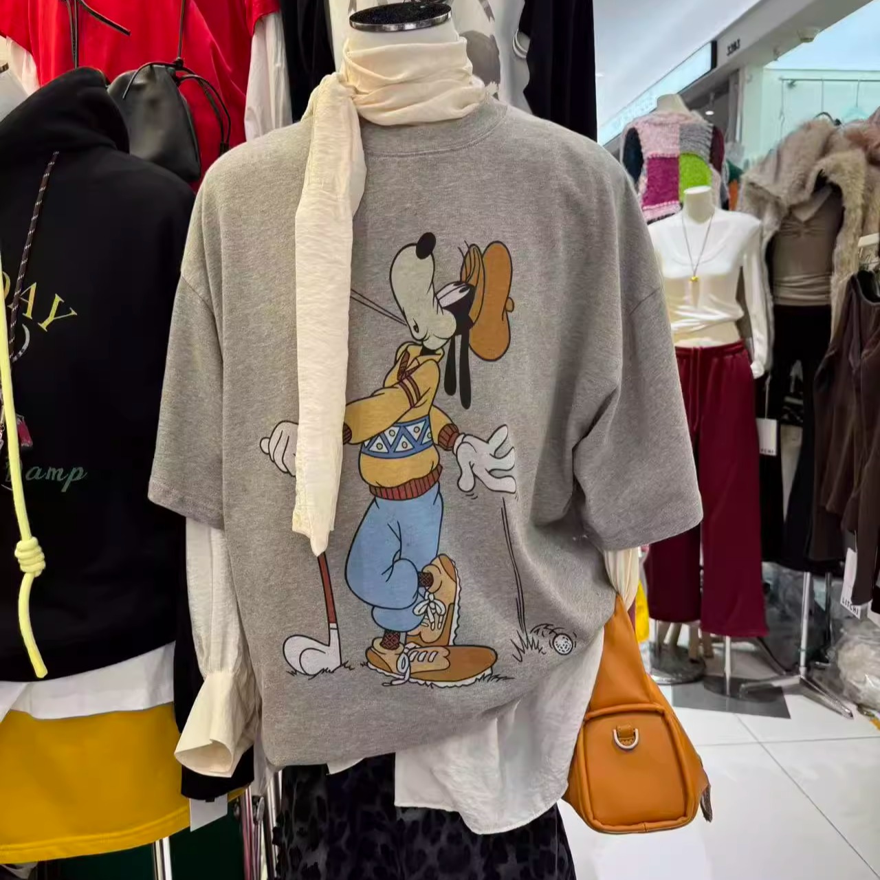 2025冬季新款ATTITUDE休闲百搭卡通狗狗短袖T恤宽松中长款上衣女