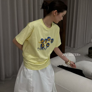 SISTER百搭休闲印花复古短袖 JVV 宽松T恤打底上衣女 新款 2026春季