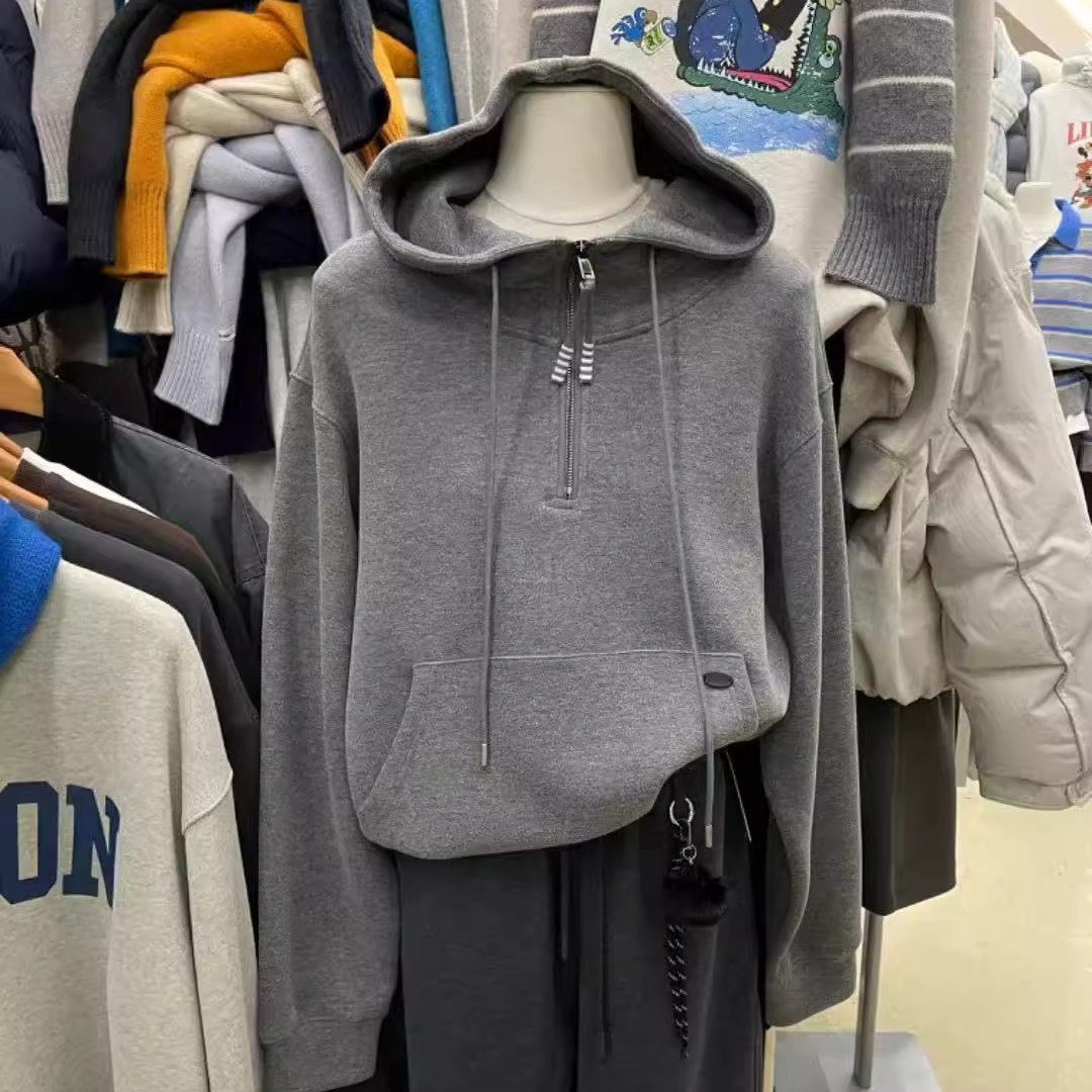 2025冬季新款KEYBOARD休闲百搭纯色拉链连帽羊绒短款卫衣宽松上衣