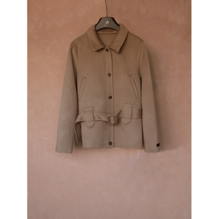 IMMUNO壹糯 老钱风极简翻领羊毛羊绒混纺保暖短款毛呢大衣外套