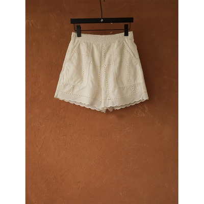 IMMUNO壹糯 度假风高级感小众浅杏镂空重工刺绣纯棉休闲拉链短裤