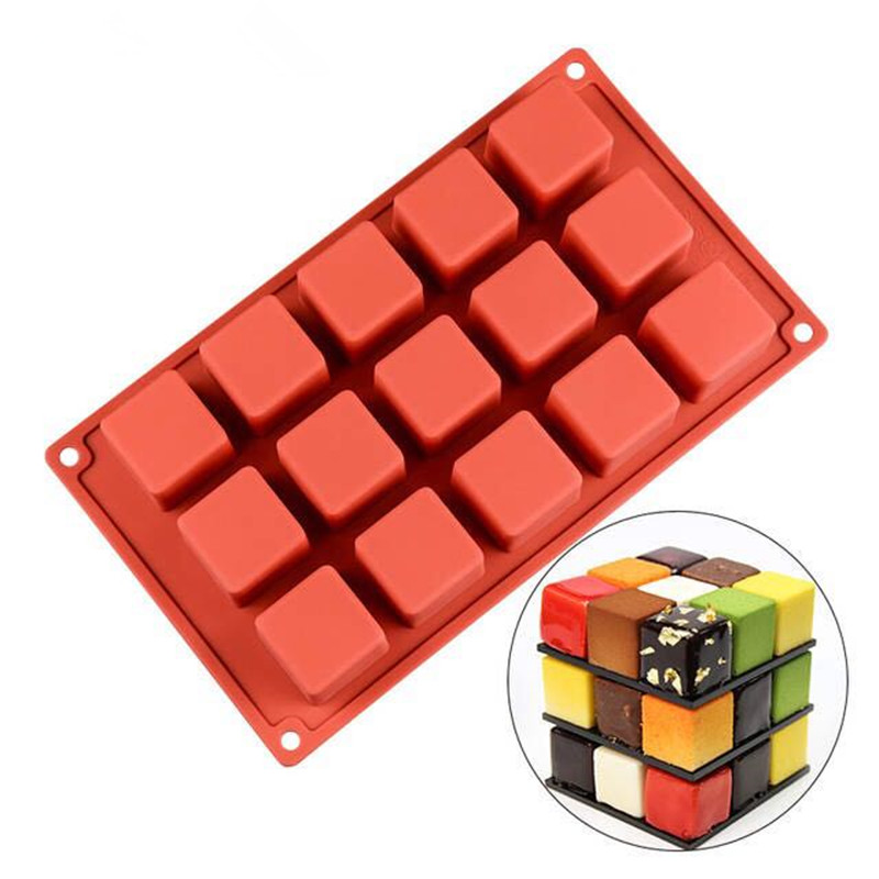 15连魔方硅胶模具正方形慕斯蛋糕冰激凌慕斯蛋糕椰奶冻模具耐高温图片