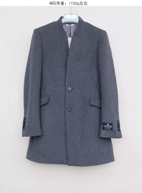 拉夏PT系列正品男装冬商务厚柔羊毛舒绒毛呢外套短大衣8B1900灰色
