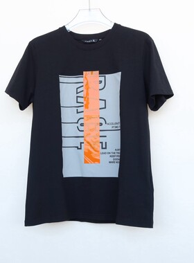 拉PT系列S/M/L/XL专柜男装夏纯棉胶印圆领修身短袖T恤2A2198黑色