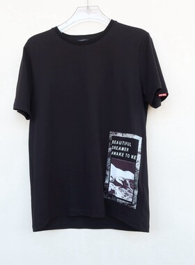 拉PT系列S/M专柜男装 夏高级纯棉胶印圆领短袖T恤2A2197黑色