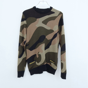 拉夏PT系专柜撤柜男装 冬高档色织提花舒柔圆领针织毛衣2A2711绿色