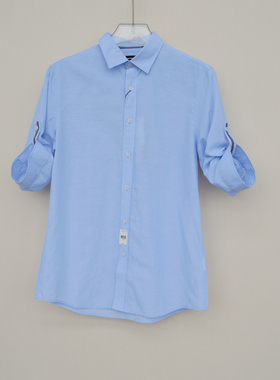 拉JW系列M170撤柜正品男装夏薄柔棉麻舒适七分袖衬衫4A4182浅蓝