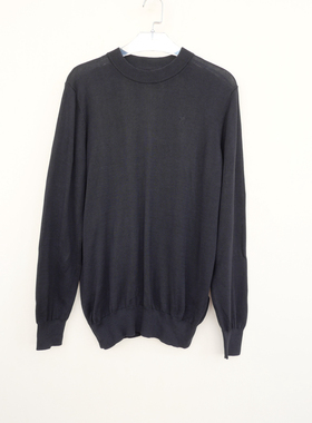 拉ME系S/XL专柜断码男春秋桑蚕丝棉薄款修身圆领针织衫5A1518黑色