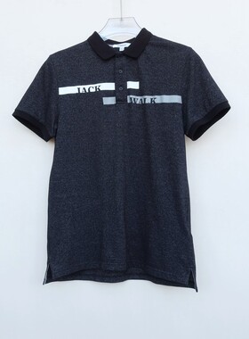 拉JW系列/170专柜男装 夏色织棉胶印翻领短袖T恤2A3655黑色