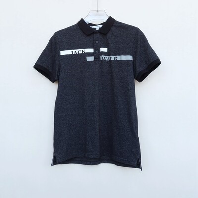 拉JW系列/170专柜男装 夏色织棉胶印翻领短袖T恤2A3655黑色