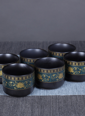 陶瓷茶杯6只装单个品茗杯家用黑釉茶具茶盏十个功夫茶泡茶杯茶碗