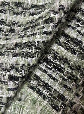 新品50羊毛高级粗花呢小香风面料绿色亮丝套装马甲裙服装布料